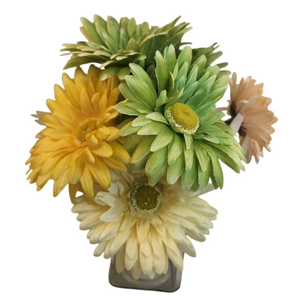 Silk Gerbera Daisy Floral Arrangement - Green Yellow & Pink Multicolor - Picture 7 of 10